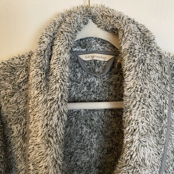 Soft Surroundings Womens Gray Fleece Cardigan Sweater Sz Large One Button Light - Picture 3 of 12